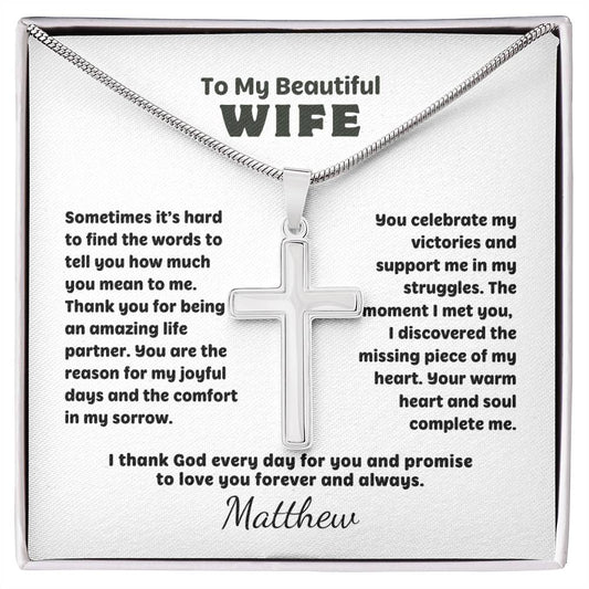 Meaningful Stainless Steel Cross Necklace for Wife - Personalized Gift for Wife